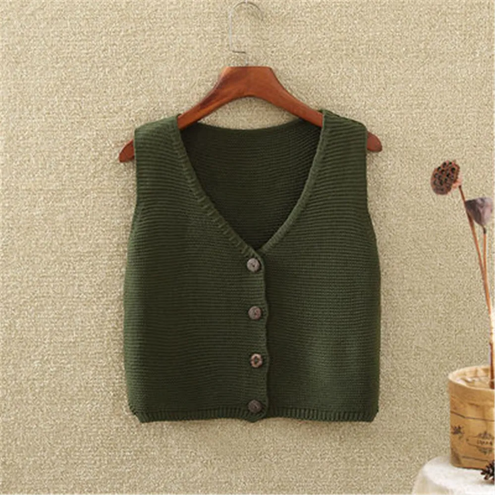 2023 Retro Streetwear Top Clothing Womens Sweater Vest Women Single Breasted Button Sleeveless V-neck Knitting Korea Solid Short