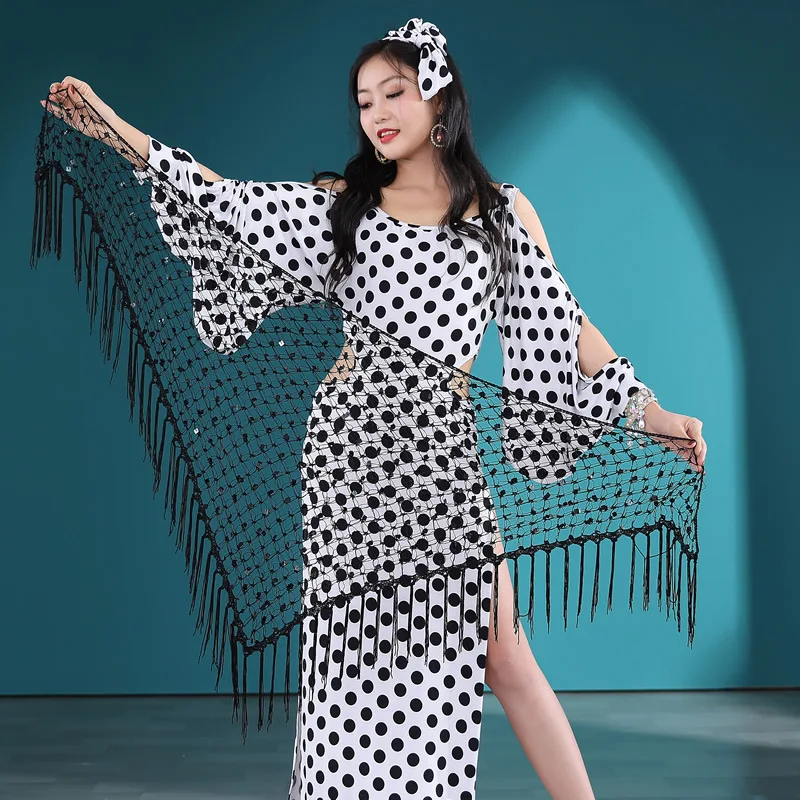 New Belly Dance Costume Female Baladi Wave Dot Gown Folk Performance Costume Oriental Dance Spring Cloth Style Practice Clothes