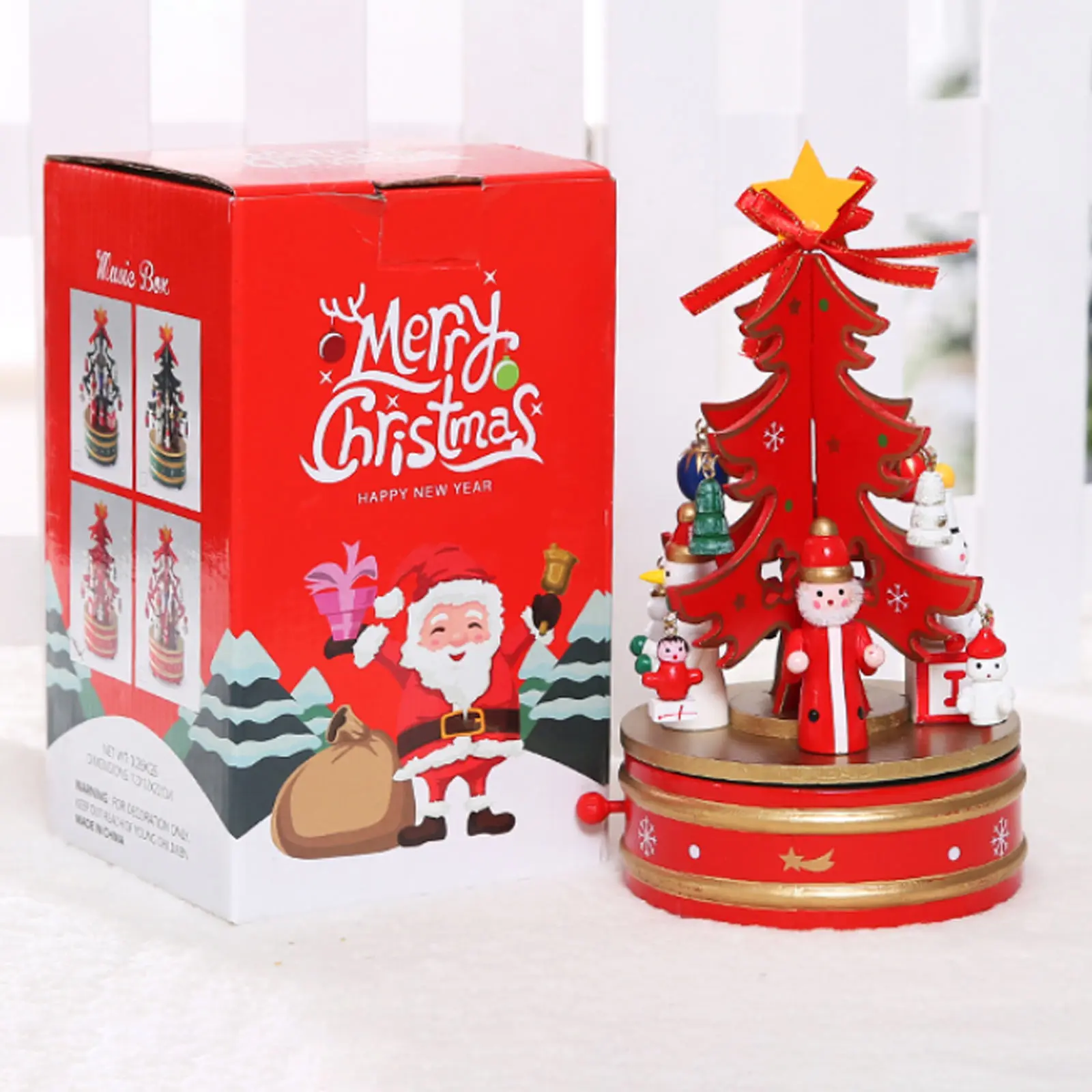 Christmas Tree Music Box Wind Up Rotating Wooden Musical Box for Kids Friends New Year Child Ornaments Girls Gifts