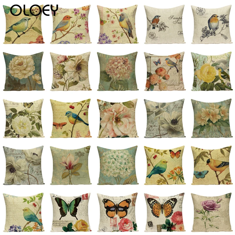 

Plant Farmhouse Decor Cushion Vintage Pillow Decorative Pillows Case Dropship Cushion Cover Bird Flowers Cushions Home Decor