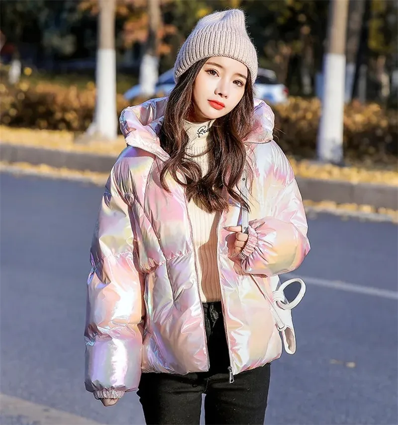 2022 New Winter Jacket Coats Women Parkas Hooded Glossy Down Cotton Jacket Warm Casual Parka Padded Cotton Coat Female