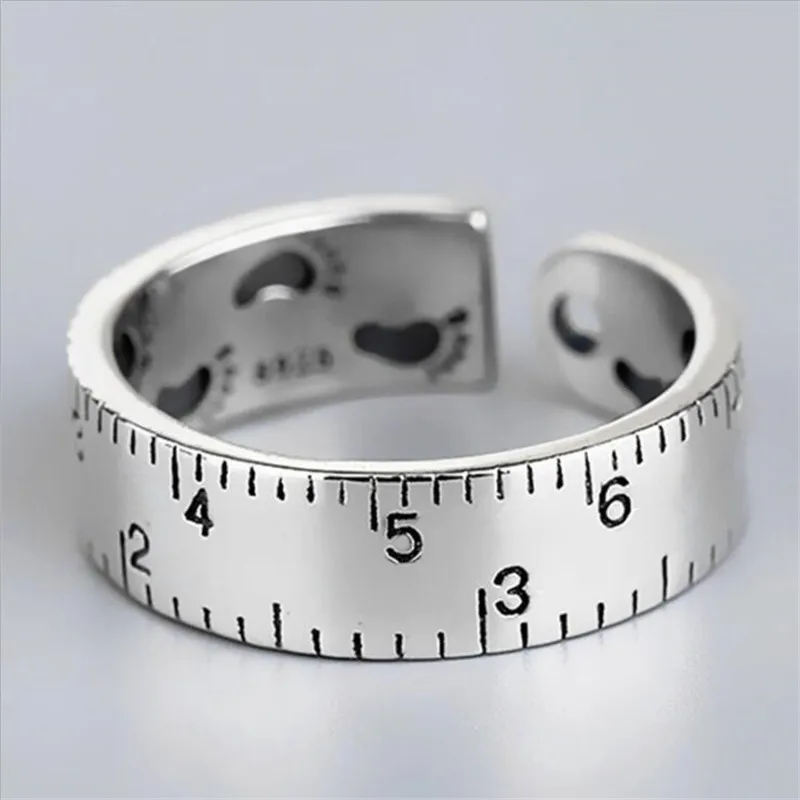 New Personality Digital Measuring Ruler 925 Sterling Silver Jewelry Creative Footprint Scale Retro Opening Rings TYB423