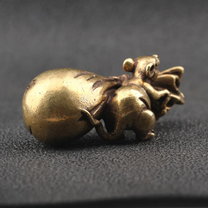 Antique Bronze Zodiac Little Mouse Big Gold Money Bag Figurines 2020 New Year Design Pure Copper Lucky Rat Feng Shui Ornaments