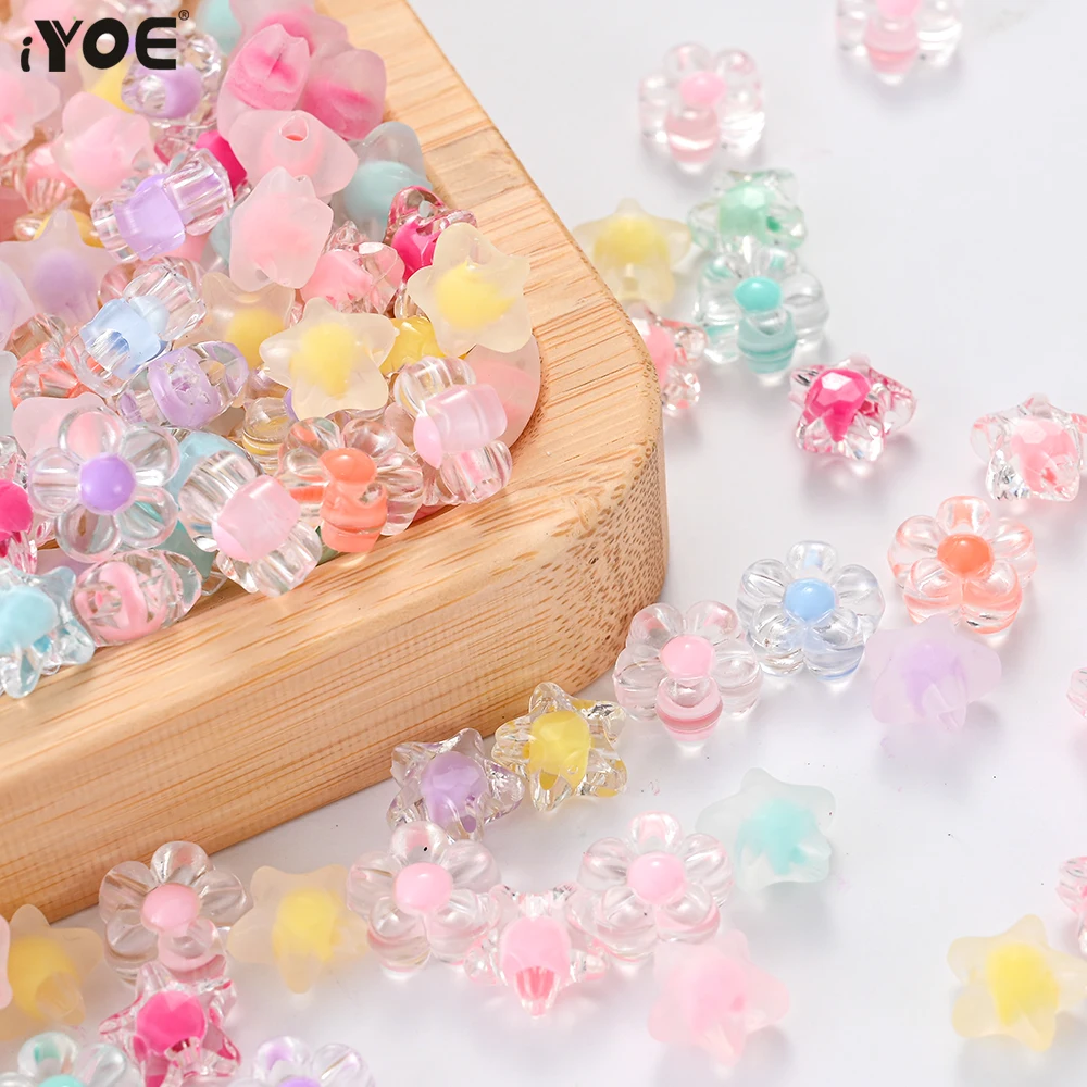 30/100/200Pcs Transport Acrylic Beads Loose Spacer Star Flower Jewelry Beads for Making Bracelet Necklace Girls DIY Supplies