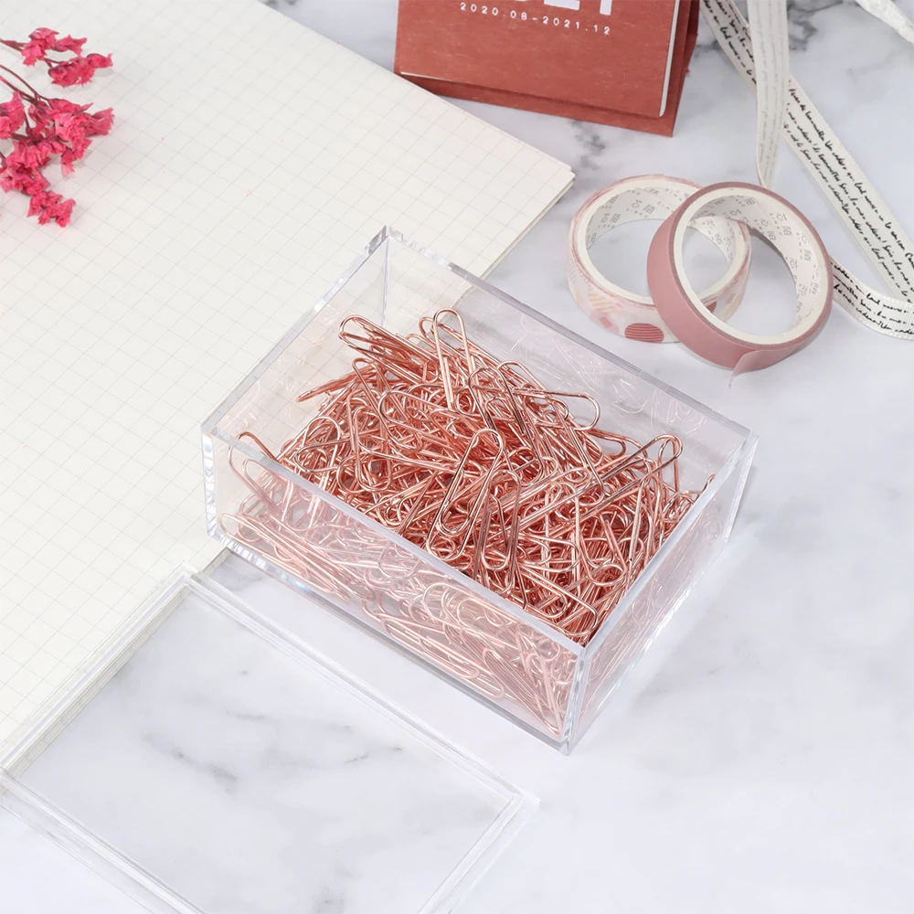 MultiBey RoseGold/Gold Square Box Paperclips 28mm Small Non-Slip Metal Paperclips 200Pcs Per Box