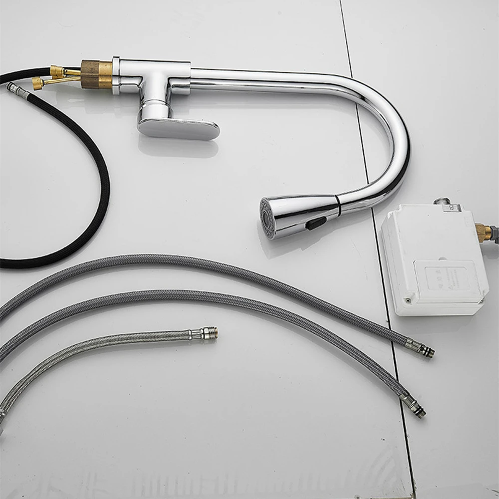 Smart Touch Sensor Faucets For Kitchen Sink Chrome Brass Pullout Hot And Cold Water Mixer Faucet 2 Mode Sprayer 360 Rotation