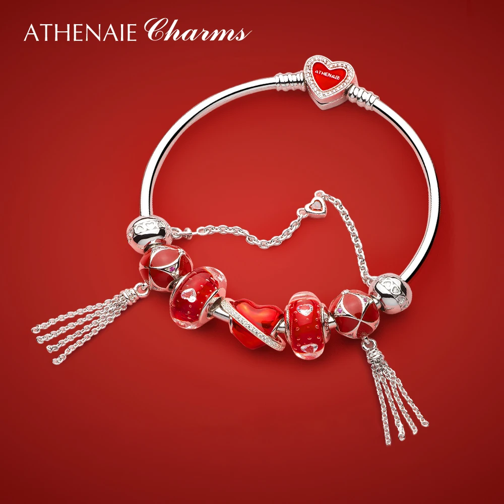 Imagem -02 - Athenaie-pulseira de Prata Esterlina 925 Contas com Vidro Brilhante Zircônio Esmalte Eterno Amor para Mulheres Jeverly Presente