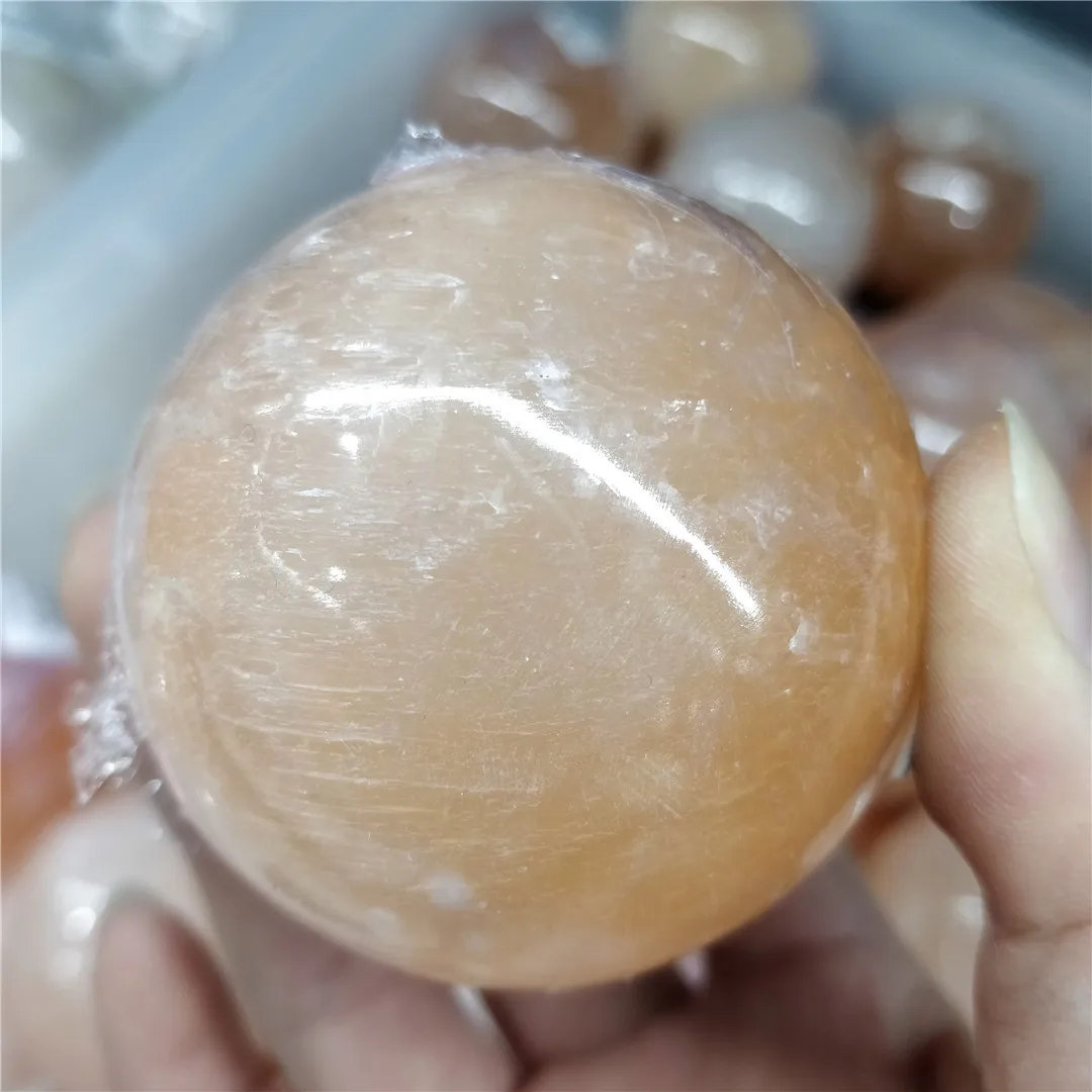 5-6CM Natural Raw Gypsum Balls Orange Selenite Crystal Sphere Minerals Quartz Spiritual Jewelry Home Decorations Worry Stone