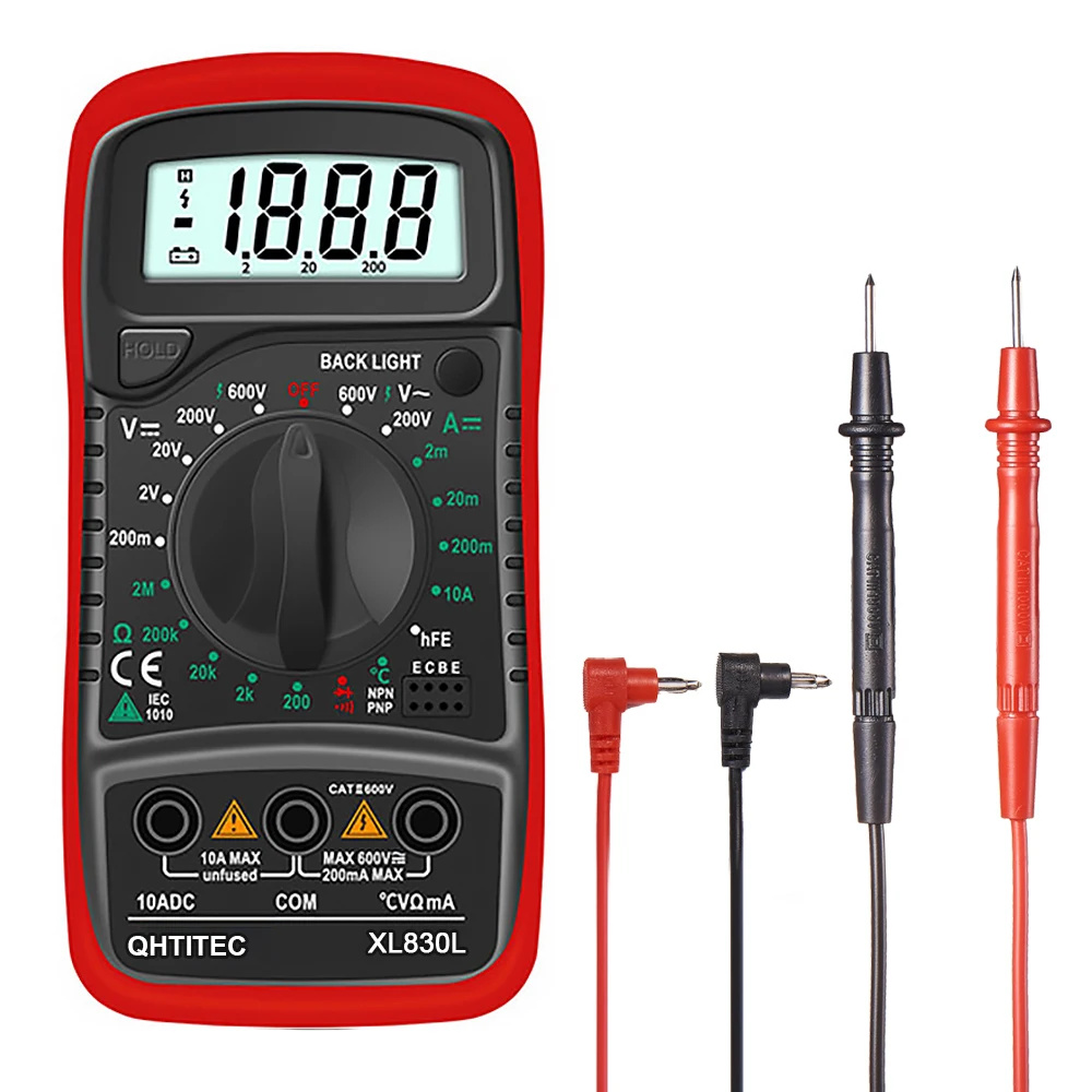Imagem -05 - Multímetro Digital Amperímetro ac dc Volt Ohm Tester Medidor Multímetro com Tela Lcd Backlight Voltímetro Portátil Qhtitec-vc830l