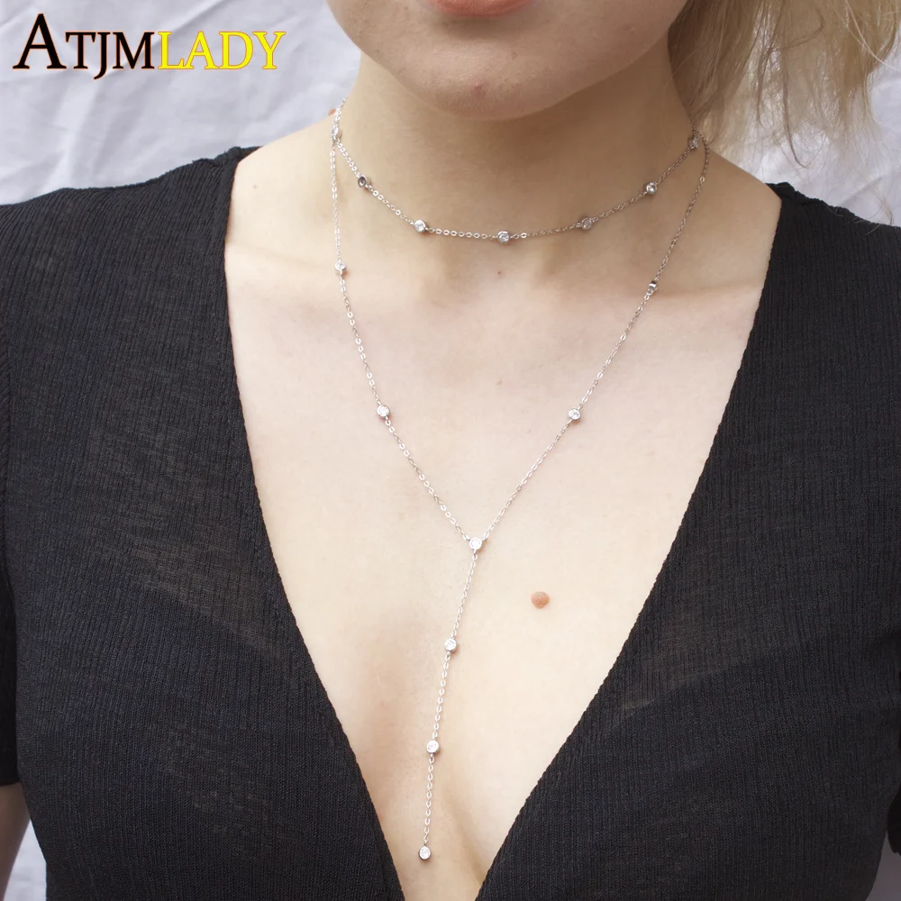 2024 New Women Sexy Necklace 925 Sterling Silver Double Layer Chain With AAA Cubic Zirconia Paved Necklace Y Choker Jewelry