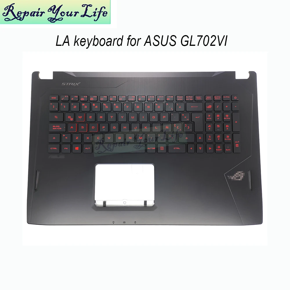 Palmrest Retroiluminado do Teclado do Portátil do Jogo Latino para Teclados Asus Rog Strix Gl702 Vsk Gl702vs Gl702vm Gl702vi Caixa Superior 90nb0g91