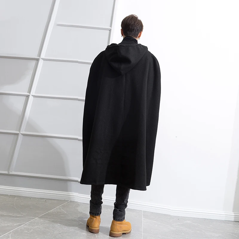 Super Long one-piece hat loose two-piece cloak cloak cloak cloak coat men's autumn and winter coat show long sit-through jacket