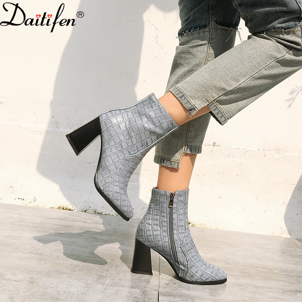 Daitife New Autumn And Winter Short Boots Matin Boots Thick Heel High Heel Square Toe Single Boots British Style Female Boots