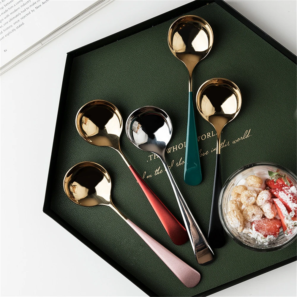 

304 Stainless Steel Table Spoons Coffee Sugar Dessert Cake Ice Cream Soup Spoon Round Head Spoon Teaspoon Household Tableware