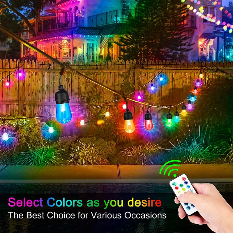 Commercial เกรดหรี่แสงได้ RGB String ไฟ,สีเปลี่ยนไฟ String กลางแจ้งพร้อม Remote สำหรับ Patio สนามเด็กเล่น Park Patio