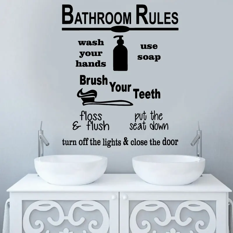 Toilet Rules Slogans Wall Stickers Toilet Bathroom Home Glass Doors On Washing Table Text Decorative Art Vinyl Decals Gifts X2