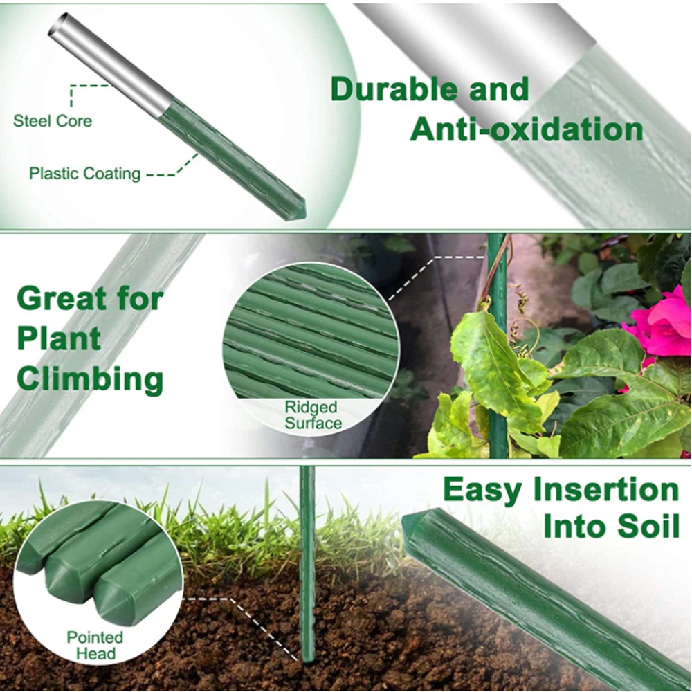 Plastic Coated Steel Pipe for Climbing Plants, Gardening Pillar, Supports Flowers and Vegetables, Length 48 