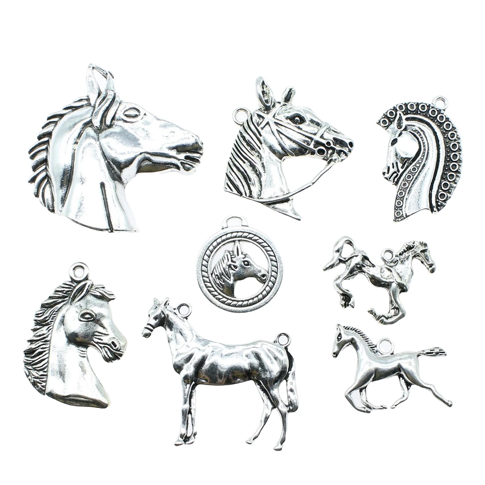 2pcs Charms Horse Antique Silver Color Horse Head Charms Pendant Jewelry Big Horse Charms For Jewelry Making