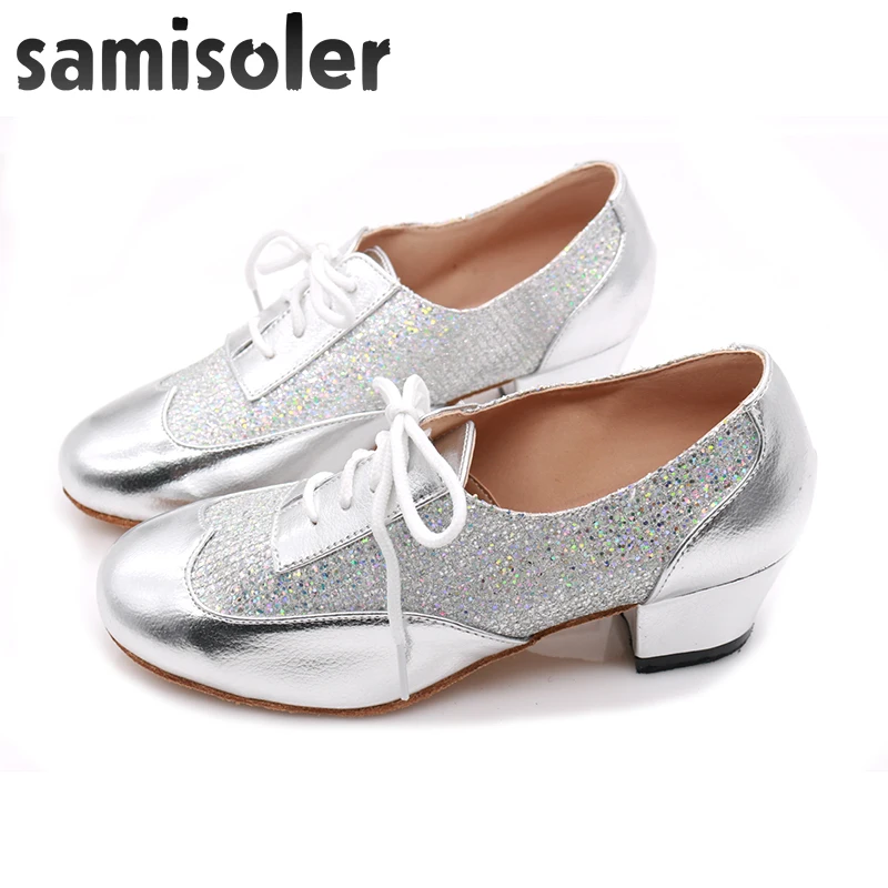 Samisoler  New Cloth Collocation Shine Ribbons Ballroom Fashion Dance Women Latin Dance Competition Shoes