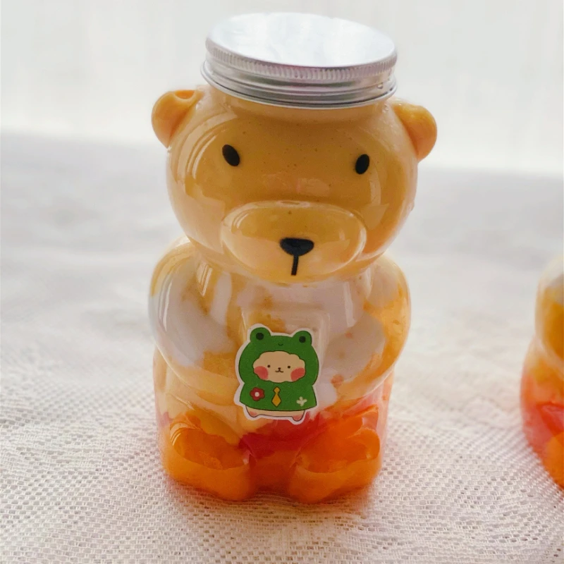 10pcs 400ml Bubble Tea Bottle Cute Bear Shaped Milk Juice Drink Take Away Packaging Cup Beverage Packaging Bottles