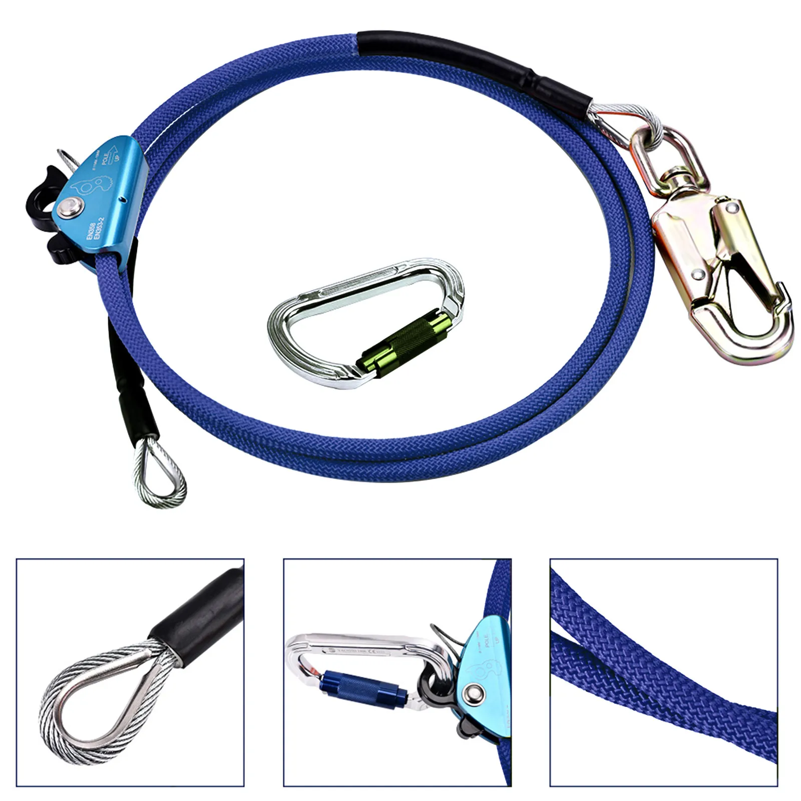 2.4M/3M/3.6M 12mm Steel Wire Core Flip Line Kit Climbing Positioning Rope For Arborists Climbers Tree Climbers EU Stock