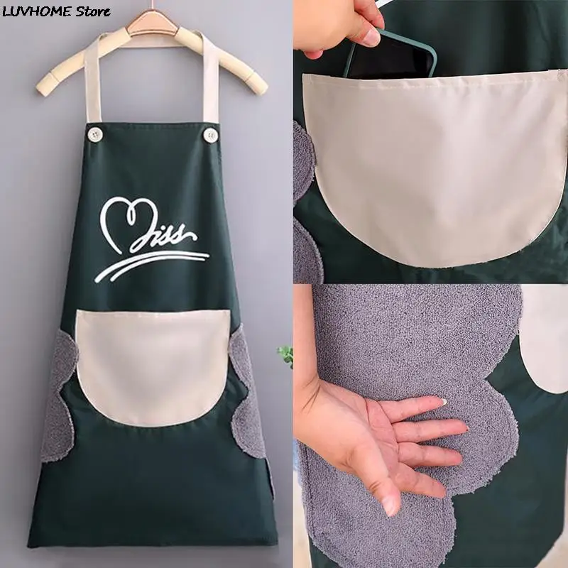 Household Waterproof Hand-wiping Kitchen Apron Heart Love Waterproof Polyester Apron Adult Bibs Home Aprons Kitchen Accessory