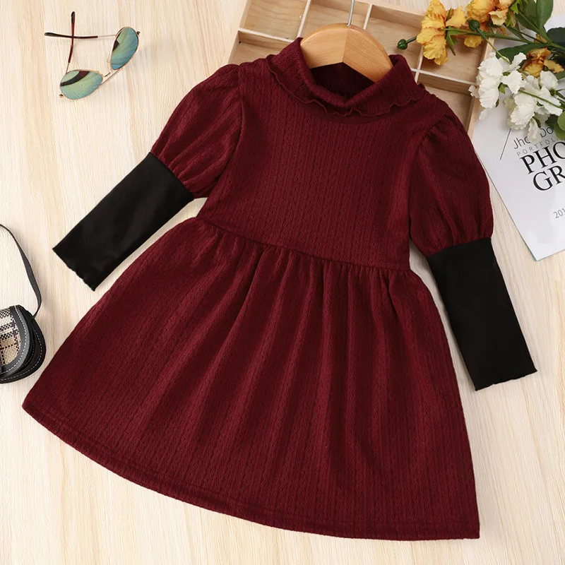 

Spring Kids Clothes Girls Dress Puff Sleeve Party Dresses Patchwork Birthday Sweater vestidos Cute Toddler Girls Princess Dress