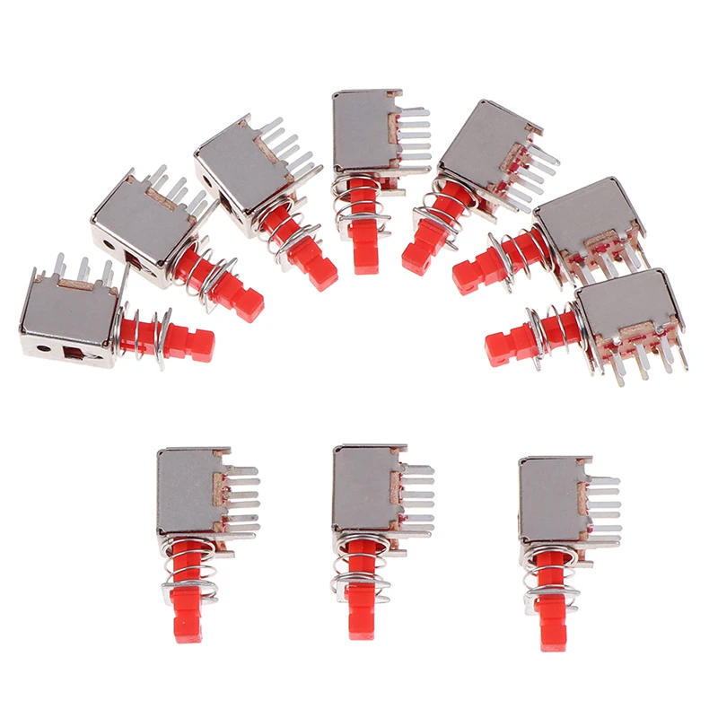 10pcs PS-22F03 Right Angle PCB Latching Push Button Switch DPDT Double Pole 6 Pin Self-locking Key Power Switches