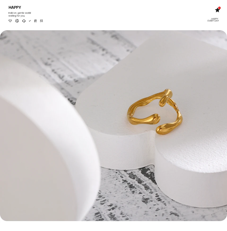 Yhpup 316L Edelstahl Ring Neues Design Metallic 18K PVD plattierter Schmuck Trendiger Öffnungsring биМ Р Mohamedрия Mohamed Geschenk – Detail 7