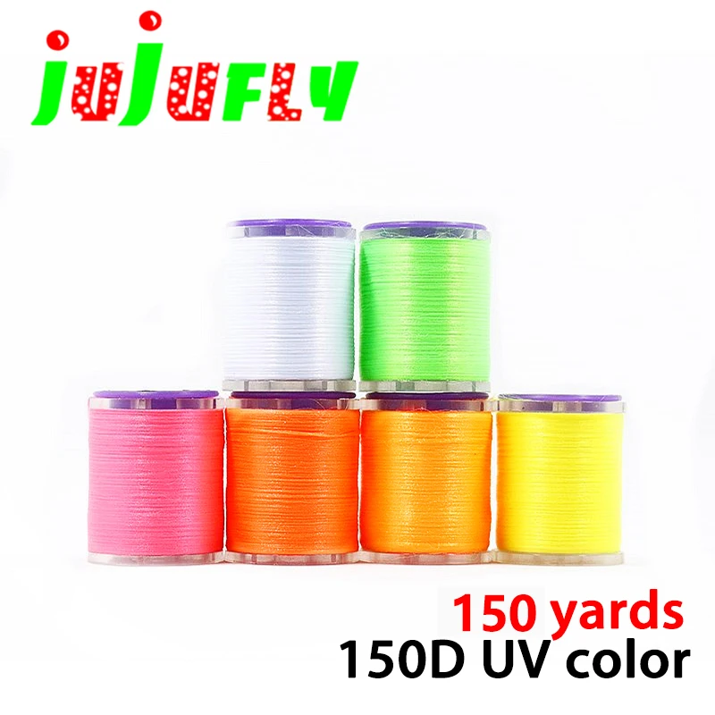 1pc 150Denier UV fluo color 6/0 fly tying thread floss 150yards spooled for trout bass fly fishing lure bait tying materials