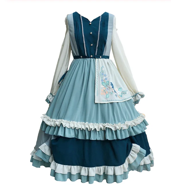 Kawaii sukienka multicolor gothic lolita op flare rękaw sukienka w stylu wiktoriańskim Vintage sukienka lolita dekolt słodkie hafty loli cos 2020