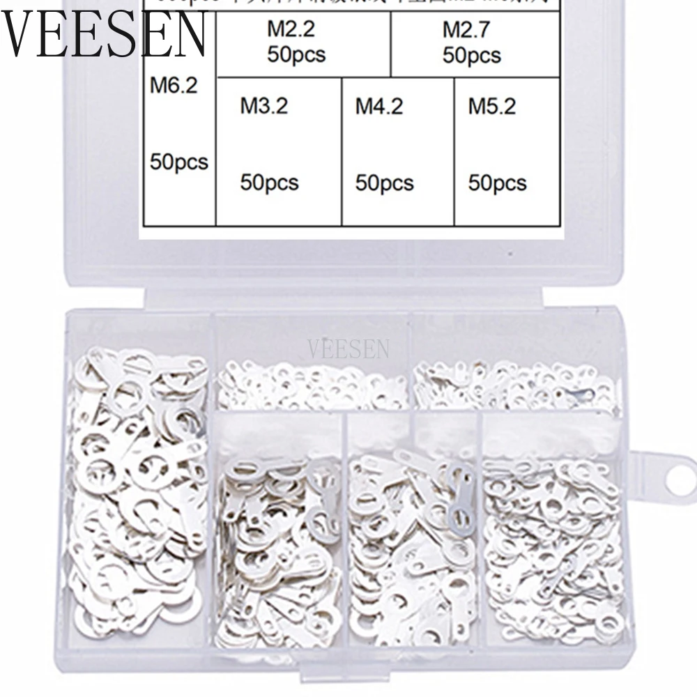 300Pcs M2.2 M2.7 M3.2 M4.2 M5.2 M6.2 Single Head Brass Soldering Terminal Circular Welding Washer Sheet  Lug Kits