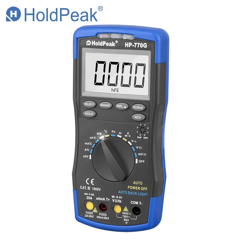 HoldPeak-Smart Digital Multimeter, HP-770G, 600V, AC, DC, NCV, Ohm Capacitance, Hz, Voltage Meter, New Generation