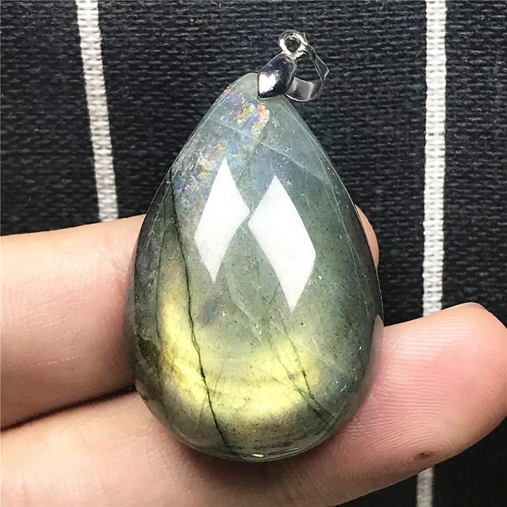 Genuine Natural Labradorite Pendant Jewelry For Woman Man Yellow Light Crystal 36x24x10mm Beads Silver Moonstone Stone AAAAA