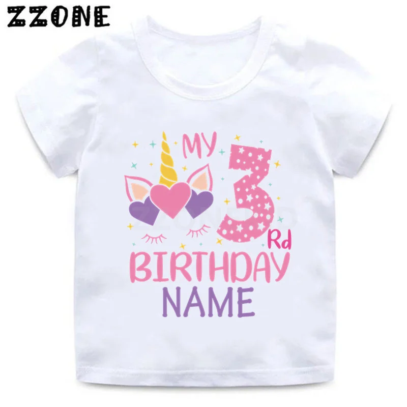 Customize Name Girls T shirt Unicorn My 1-9 th Birthday Present Cartoon Kids T-shirt Summer Baby Tops Children Clothes,HKP2474