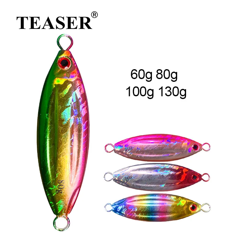 TEASER 60g 80g 100g 130g Slow Sinking Hard Metal Bait Slow Pitch Flat Spoon Artificial Wobbler Baits Deepsea Fishing Lures Pesca