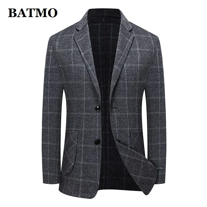 

BATMO 2021 new arrival autumn wool plaid casual men blazer ,mens suit jacket blazers plus-size M-XXXL 178