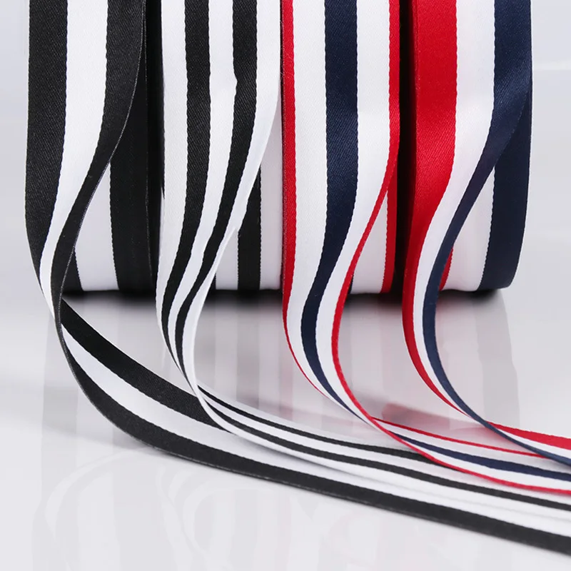 1-3Cm Double Sided Blue Black And White Red Stripe Grosgrain Ribbon Vertical Wave Tape Chevron Ribbon DIY Sewing Fabic Wrap Band