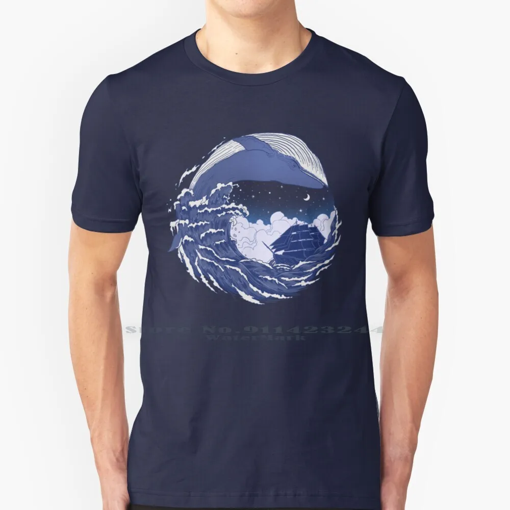 The Great Whale T Shirt Cotton 6XL Animal Whale Ship Moon Wave Sea Blue Carbine Trendingrb Blackfriday