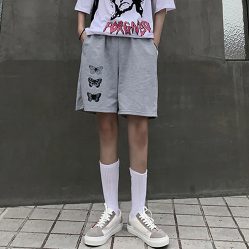 Mulheres verão imprimir shorts harajuku simples ins na moda todos os jogos estudantes chique magro sólido perna larga na altura do joelho mais tamanho casual