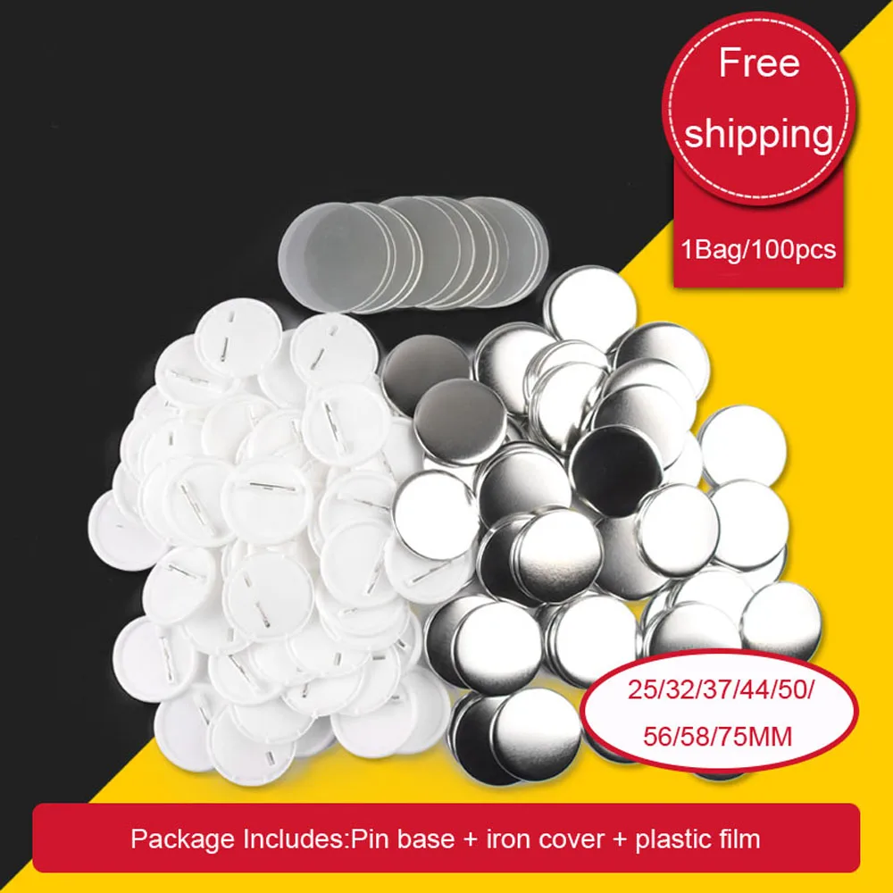 100Pcs/set Plastic Blank Badge Pin Button Parts Supplies for Clothes Badge Button DIY Crafts Materials 25/32/37/44/50/56/58/75MM