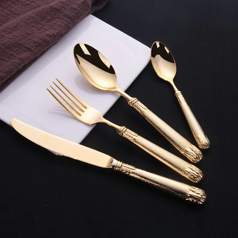 Elnoora Luxury Cutlery 18/10 Stainless Steel Gold Cutlery Set Mirror Shiny Silverware Dinnerware Set Flatware Drop Shipping