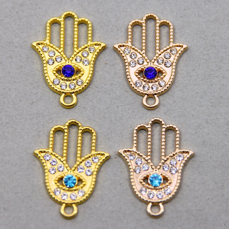 6pcs Hand of Fatima Evil Eye Alloy inlaid rhinestones Pendant for Women's Jewelry Making Diy Jewelry Pendant Love Accessories