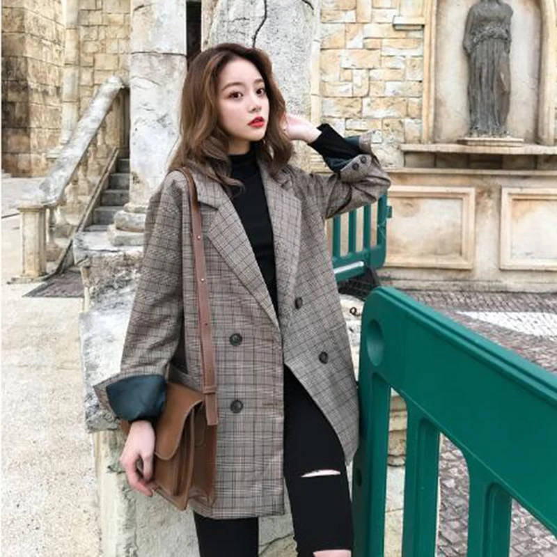 Blazers Women Plaid Simple Loose Elegant Womens Coat All-match Workwear Harajuku Korean Style Ulzzang Females Fashion Chic Daily