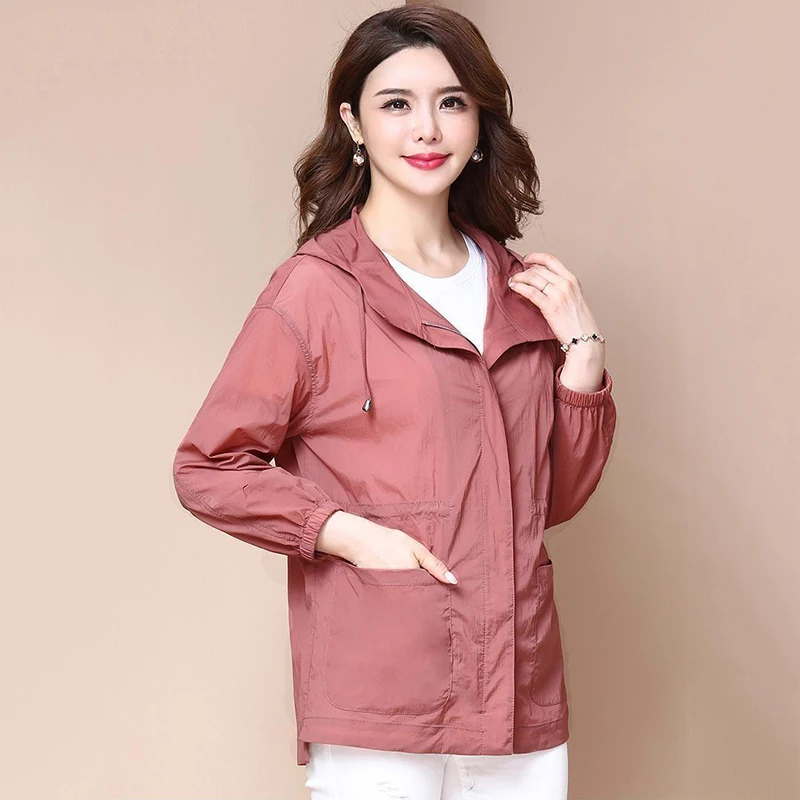 

Large size Sun Protection Shirt Coat Women Summer Casual Loose Sun Protection Windbreakers Female Hooded Thin Jackets Wild Coats