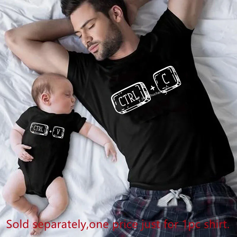 T-shirt assressentipour la famille Ctrl C Ctrl V, père et fille, chemise pour fils, look en coton, costume de batterie Y-Baby, mère et enfants, cadeau de fête des pères