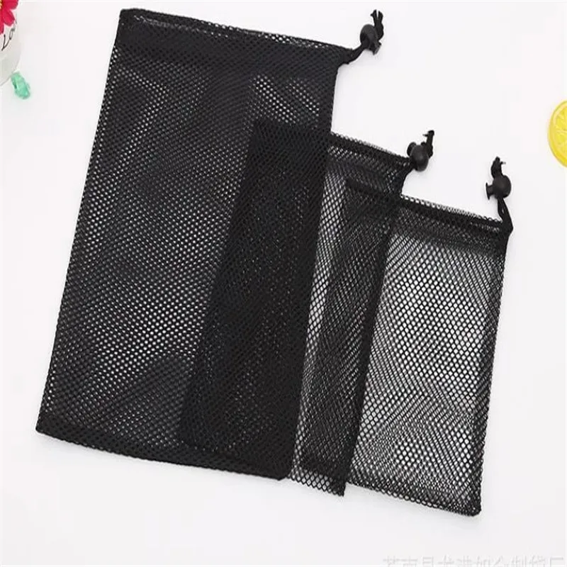 

Black mesh Golf Tennis Drawstring bag Mesh bag Net bag Black nylon Black durable nylon mesh drawstring bag for travel,