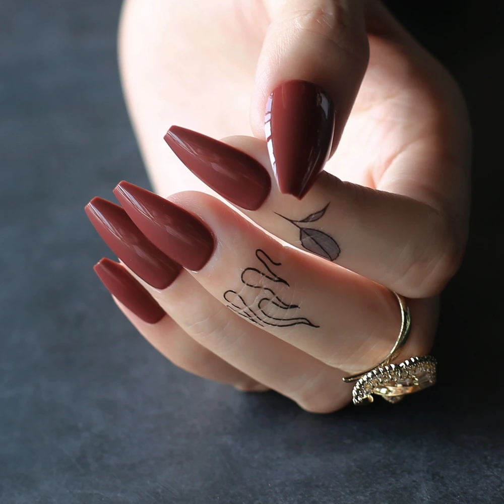 Coffee Fake nails Reuse Newest shape of the little Ballet Dark brown False nails hollyberry gel Coffin Artificial nail