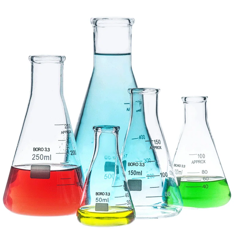 Yüksek kaliteli laboratuvar büyük erlen cam erlen 50ml-2000ml cam konik beher