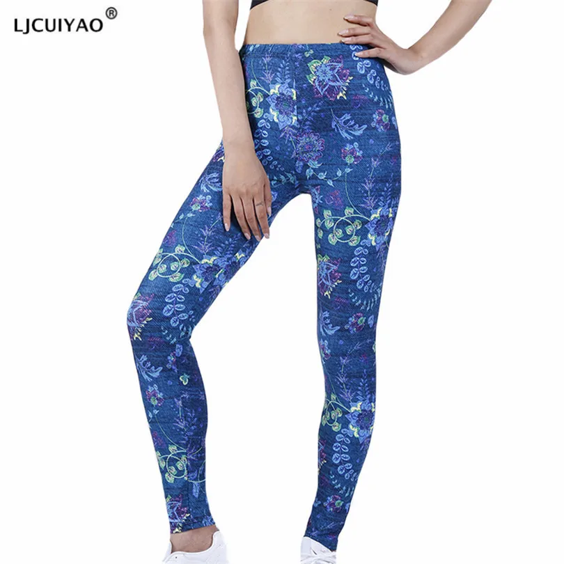 LJCUIYAO Women Elastic High Waist Yoga Pants Push Up Running Jogging Sports Athletic Tight Hip Retro Floral Knitted Leggings